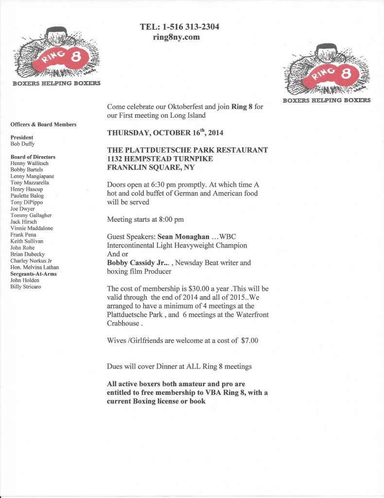Ring 8 Meeting Notice - October 2014