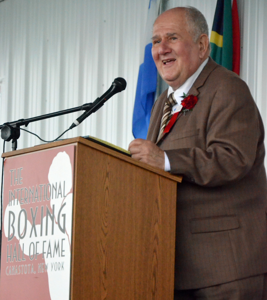 KYLE MENNIG - ONEIDA DAILY DISPATCH International Boxing Hall of Fame Class of 2016 inductee Harold Lederman gives a speech at the induction ceremony in Canastota on Sunday, June 12, 2016.